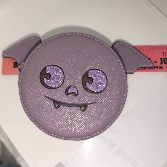 Coach Halloween Bat Coin Card Case Lilac Crossgrain Leather - Picture 15 of 16